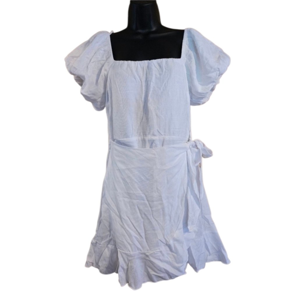 Trixxi White Mini Dress with Puff Sleeves Coastal Grandma Shabby Chic Ruffles